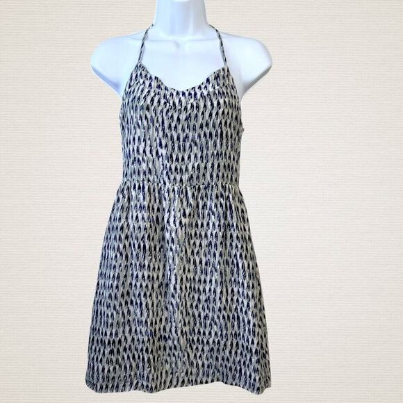 Madewell Silk Sleeveless Strappy Mini Casual Dress Slip Size 0 Blue Gray Printed - Picture 1 of 11
